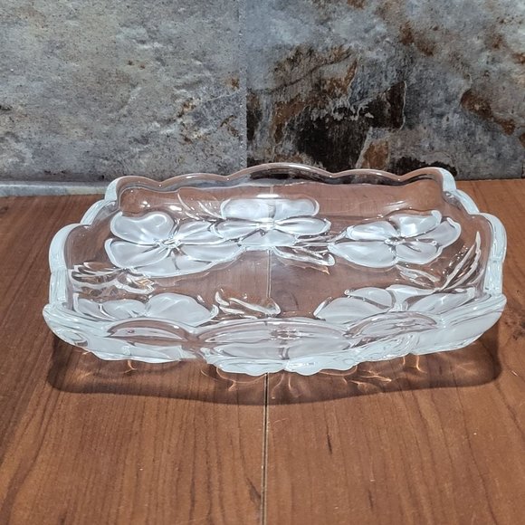 VTG Floral Etched Glass Dish Platter Flower Fancies - Picture 6 of 11